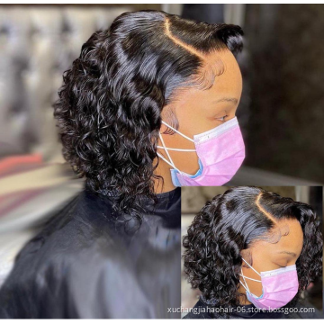 Raw Peruvian Virgin Human Hair Lace Frontal Wig For Black Women colored deep curly short bob human hair wigs